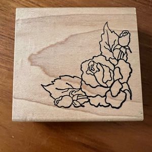 ROSE BORDER ALIAS SMITH ROWE RUBBER STAMP WOOD MOUNTED